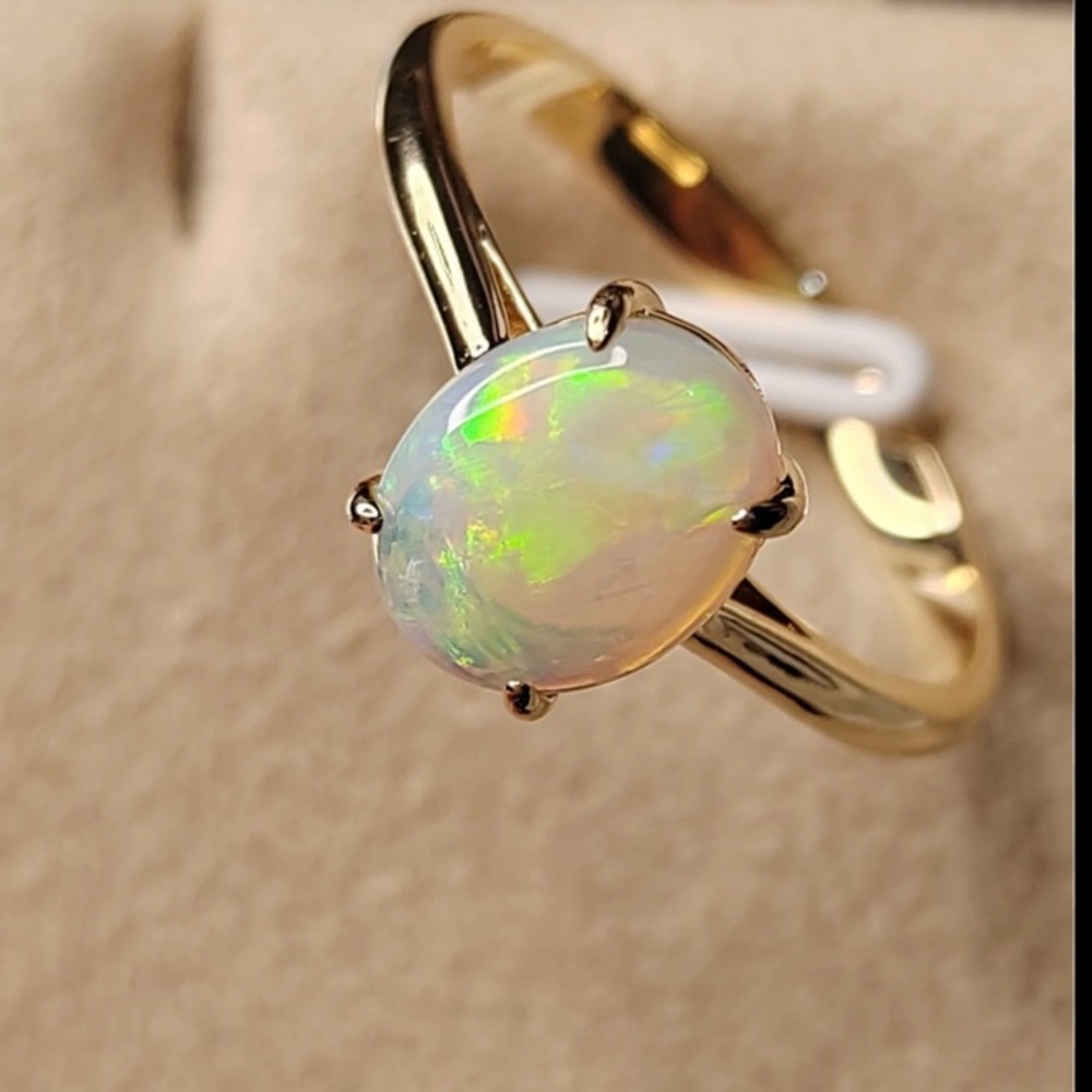 Solid 14k Genuine Natural Australian fire Opal Ring - Picture 3 of 9